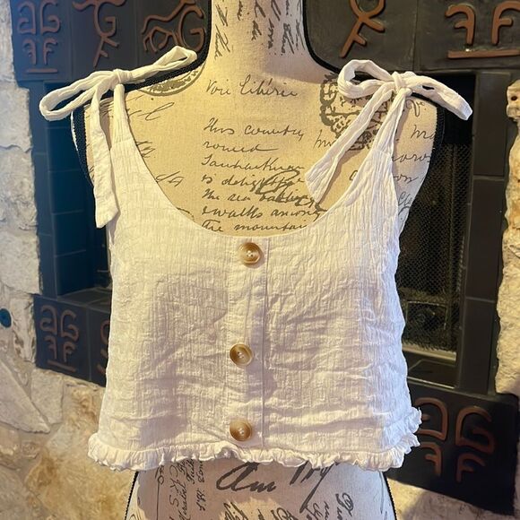 Girl and the Sun White Camomile Crop Top, Size Small - Picture 7 of 11